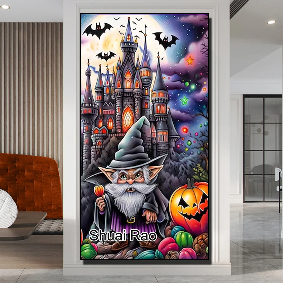 Halloween Gnomes Diamond Painting New Arrival Full Diamond Mosaic Bat Castle 5d Diy Cross Stitch Embroidery Picture Large Szie