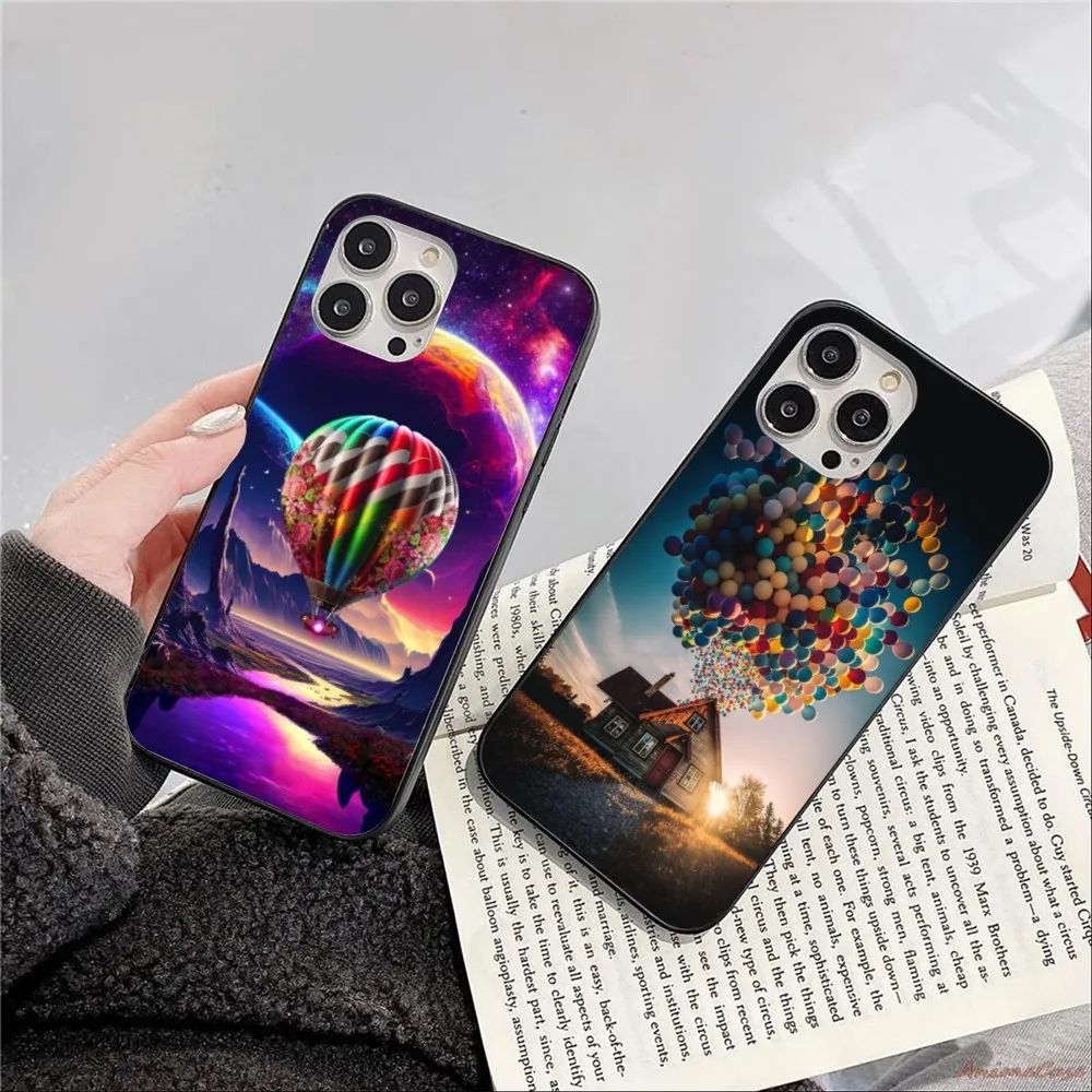 Hot Air Balloon Mobile Cell Phone Case for iPhone 15 14 13 12 11 XS X 8 7 6 Plus Mini Pro Max SE 2022 Black Phone Cover Funda