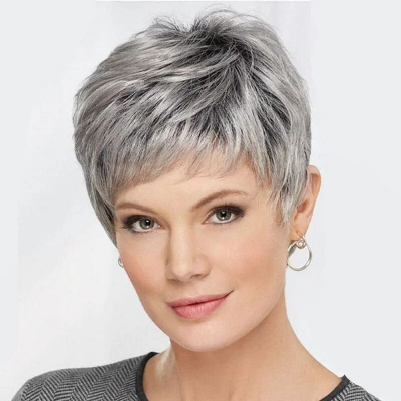 

Short hair , new European and American style, women's fashionable mixed-color synthetic wig with bangs