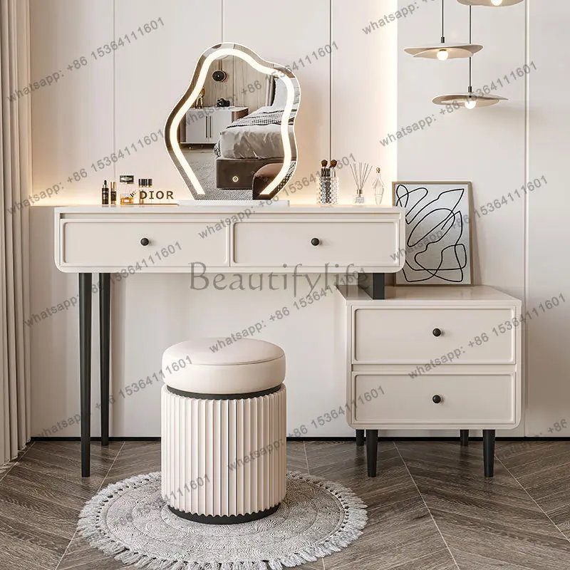 Makeup Table Bedside Table Integrated Bedroom Simple Cream Style Makeup  Small Apartment Desk Dressing Table Storage Space
