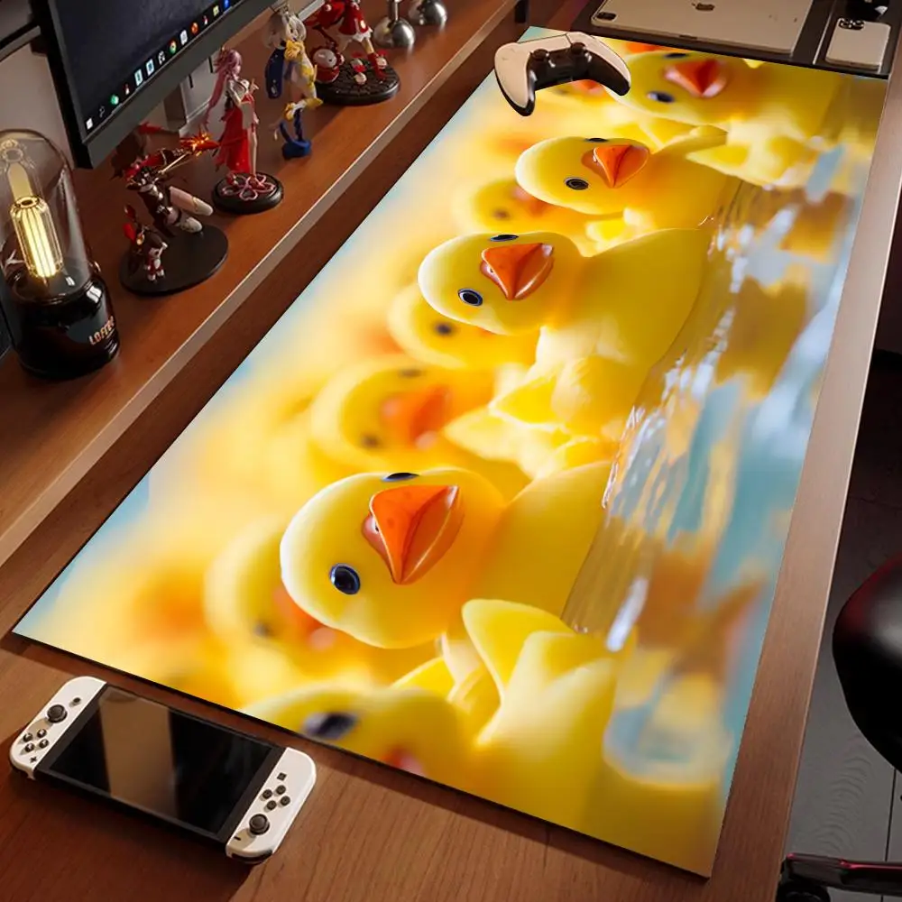 Kawaii Yellow Duck Rubber Gaming Accessories Mouse Pad 4mm Desk Cover Super Mesa Para Computador Big Large Edge Lock Desk Mat