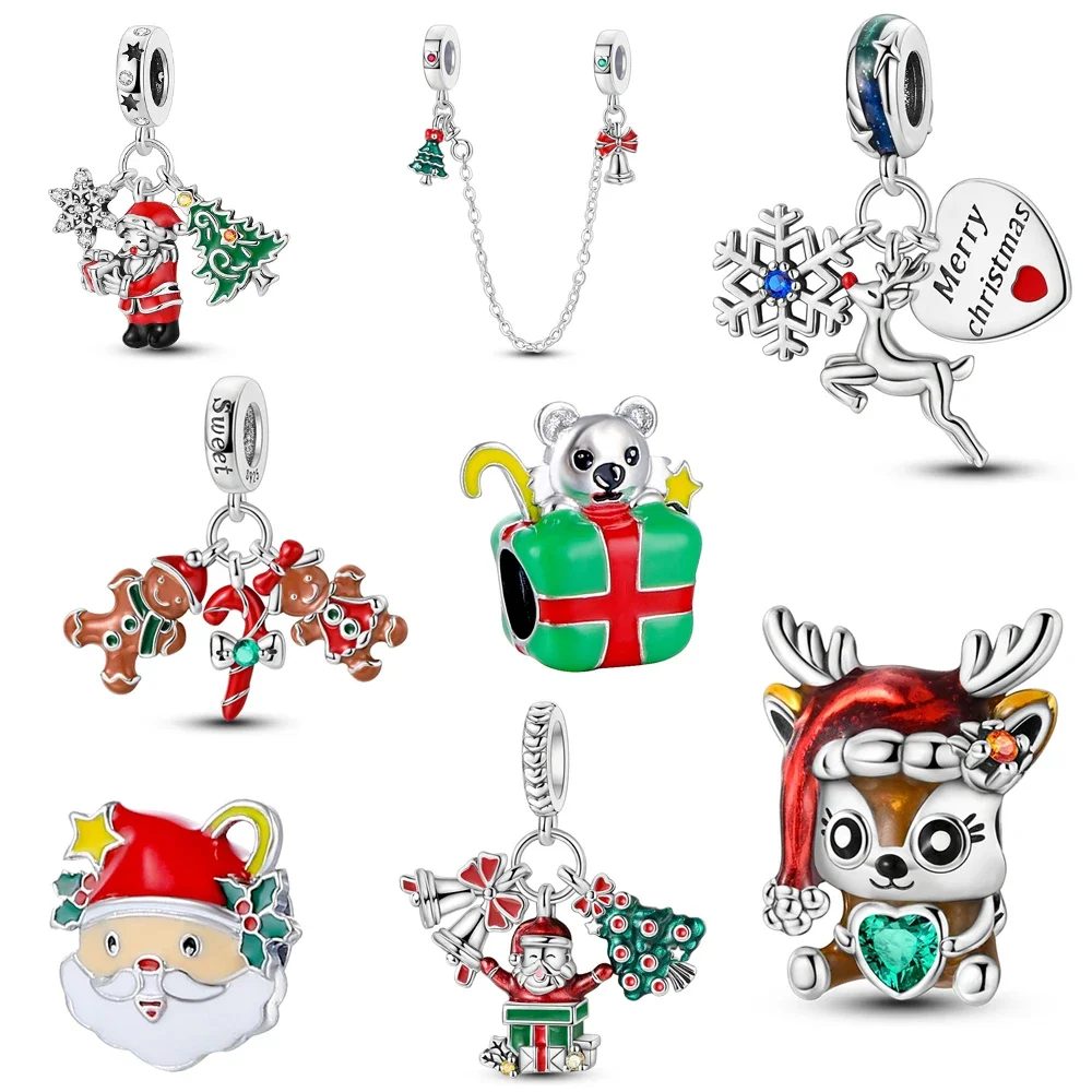 

Radiant Gingerbread Man, Snowman & Elk Dangle Charm Fits Original Bracelet Girl 925 Sterling Silver Christmas Jewelry Gift