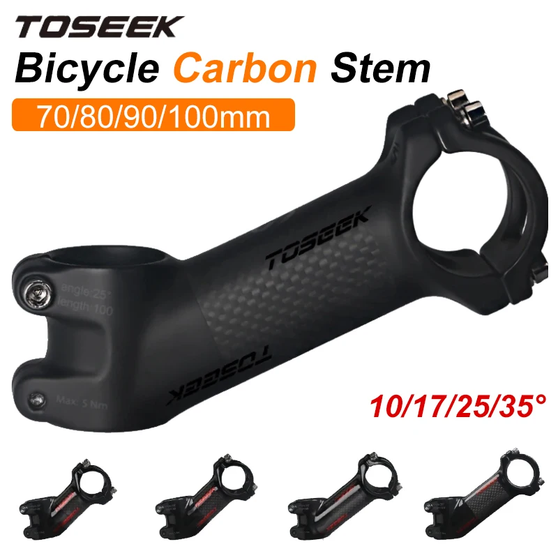 TOSEEK Bicycle Carbon Stem 70/80/90/100mm Length Bicycle Handlebar Stem 10/17/25/35 Degree Bike Table for MTB Road Bike Parts