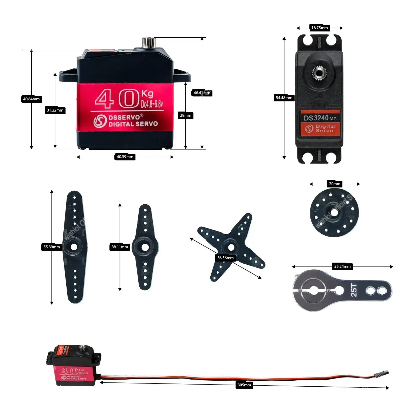 DS3240 Serwo cyfrowe 40KG Duży moment obrotowy Pełna metalowa przekładnia IP66 Wodoodporny 270 stopni z ramieniem serwa 25T do robota gąsienicowego RC Car
