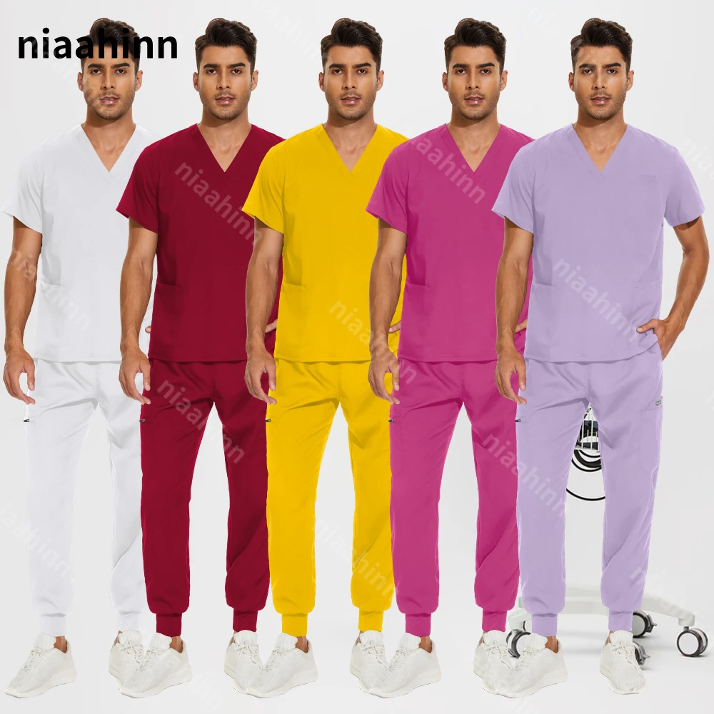 Ternos das mulheres respirável estiramento esfrega, conjuntos de jogger, Uniformes de enfermagem serviço de saúde, Spandex Hospital Scrubs Uniformes, conjuntos