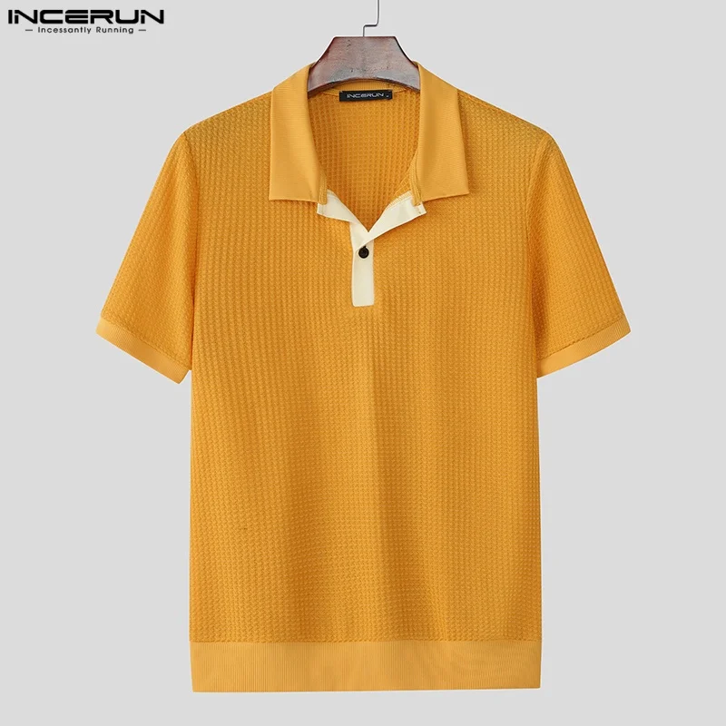 

INCERUN Summer Men Shirt Patchwork Lapel Short Sleeve Casual Men Clothing Streetwear 2025 Loose Fashion Male Shirts Tops S-5XL