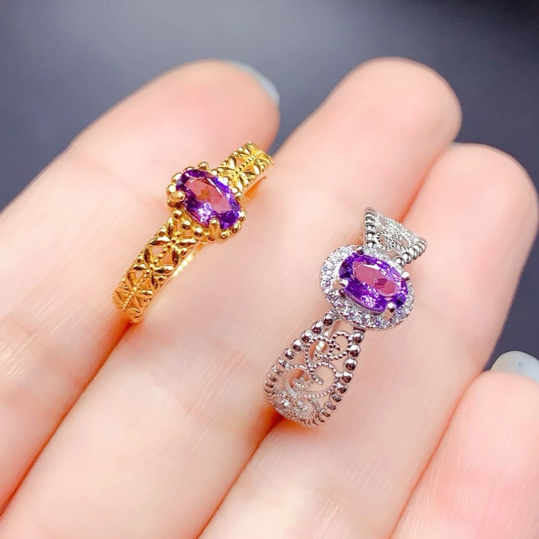 

Кольцо с аметистом VVS для повседневной носки, 4х6 мм, 0,5 карата, из бразильского натурального аметиста, серебряное, с сертификатом