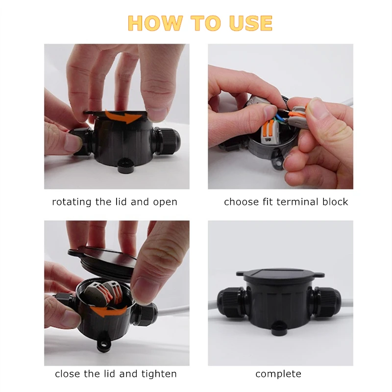 IP68 Outdoor Mini Electrical Juction Box Rround PA66 Plastic Black Enclosure Electricity Connections Case With Rotary Cover