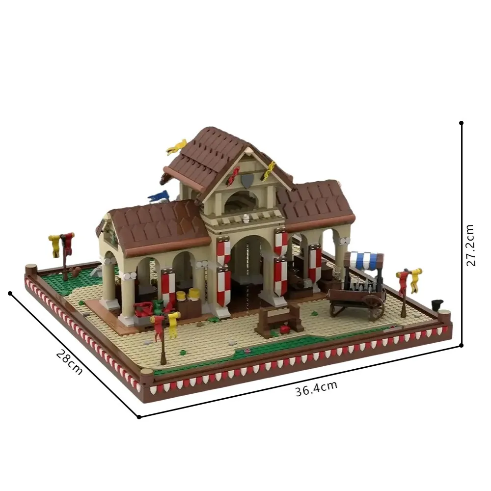 MOC Middeleeuwse Marktzaal Bouwstenen Model Middeleeuwse Marktzaal Architectuur Bakstenen Assemblage Speelgoed Kinderen Verjaardagscadeau