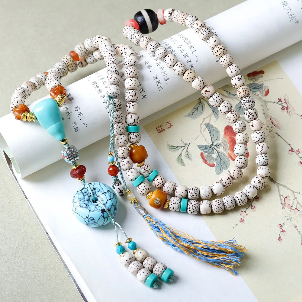 Star Moon Bodhi Seed Multi Loop Bracelet Original Cultural Games Magnesite Turquoise Peaceful Clasp Chinese Necklace