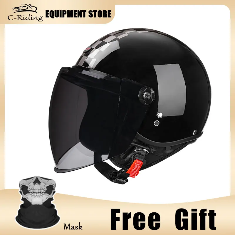 

High Gloss Black Three-Quarters Open Face Motorcycle Helmet with Quick Release Buckle System Perfect for Urban Commuting Unisex
