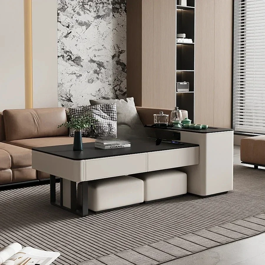 

A Italian rock slab coffee table fully automatic embedded living room home multi-functional kung fu solid wood tea table