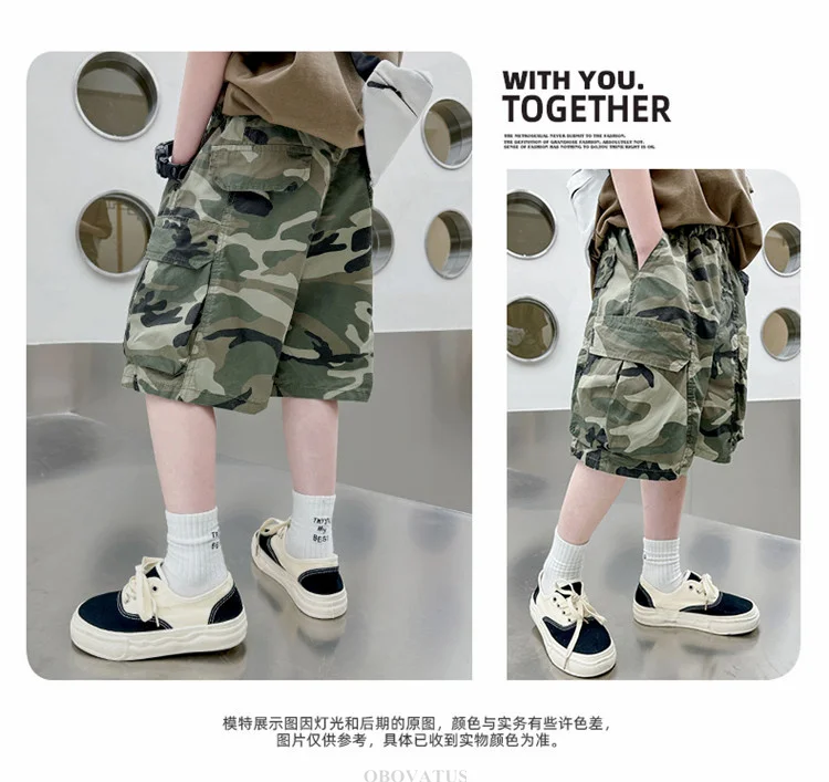 Kinder Sommer Camouflage Shorts für Jungen im Teenageralter, Freizeitkleidung, Baumwolle, elastischer Bund, Cargo-Shorts mit Tasche für Teenager. – Detail 4