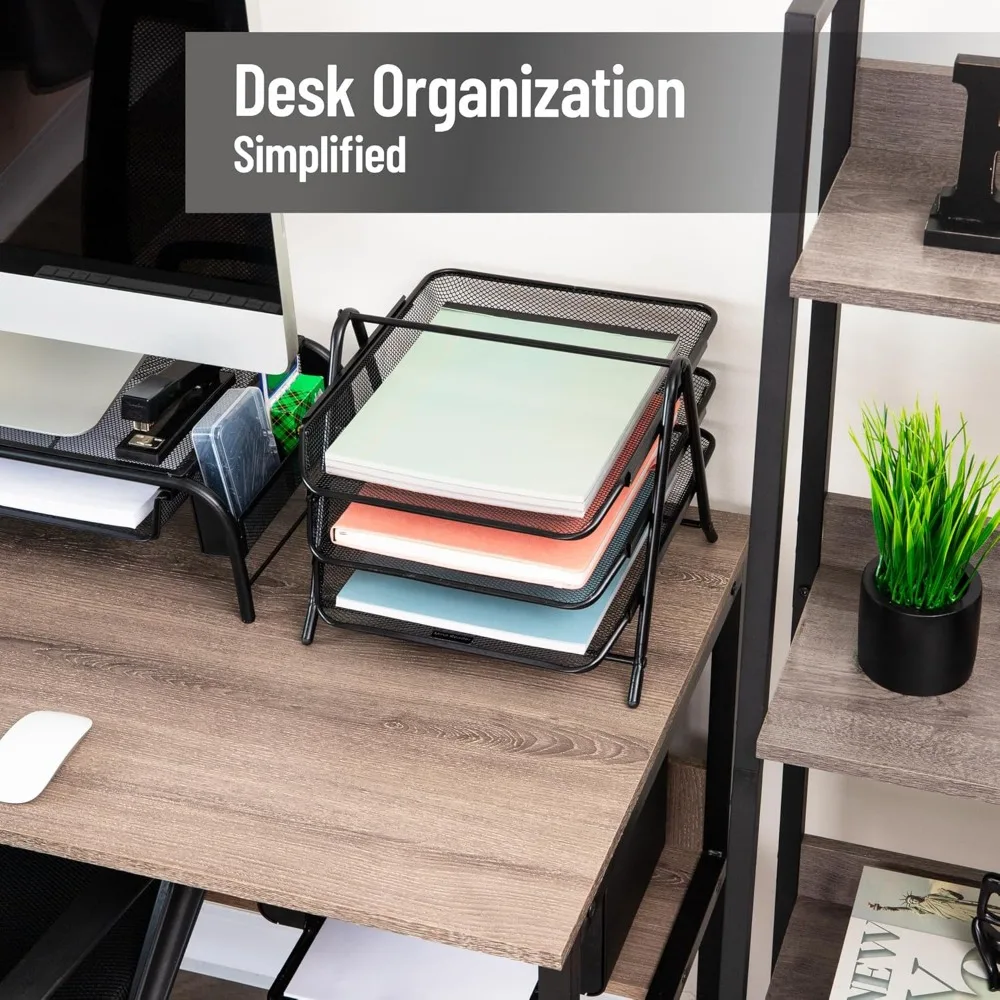 3-Tier Metal Mesh Desktop Organizer, File Tray for Office Workspace, 11.75x13.75x10 inches, Black