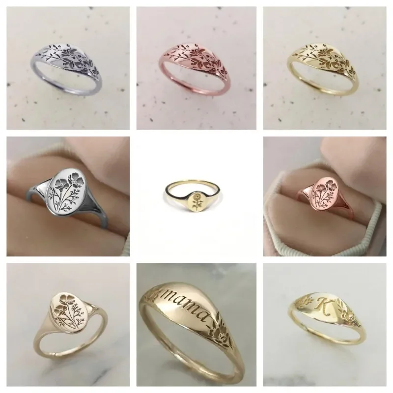 Exquisite Women\'s Gold Color Mama Letter Flower Ring Simple Personality Engagement Party Ring Fashion Jewelry Gift