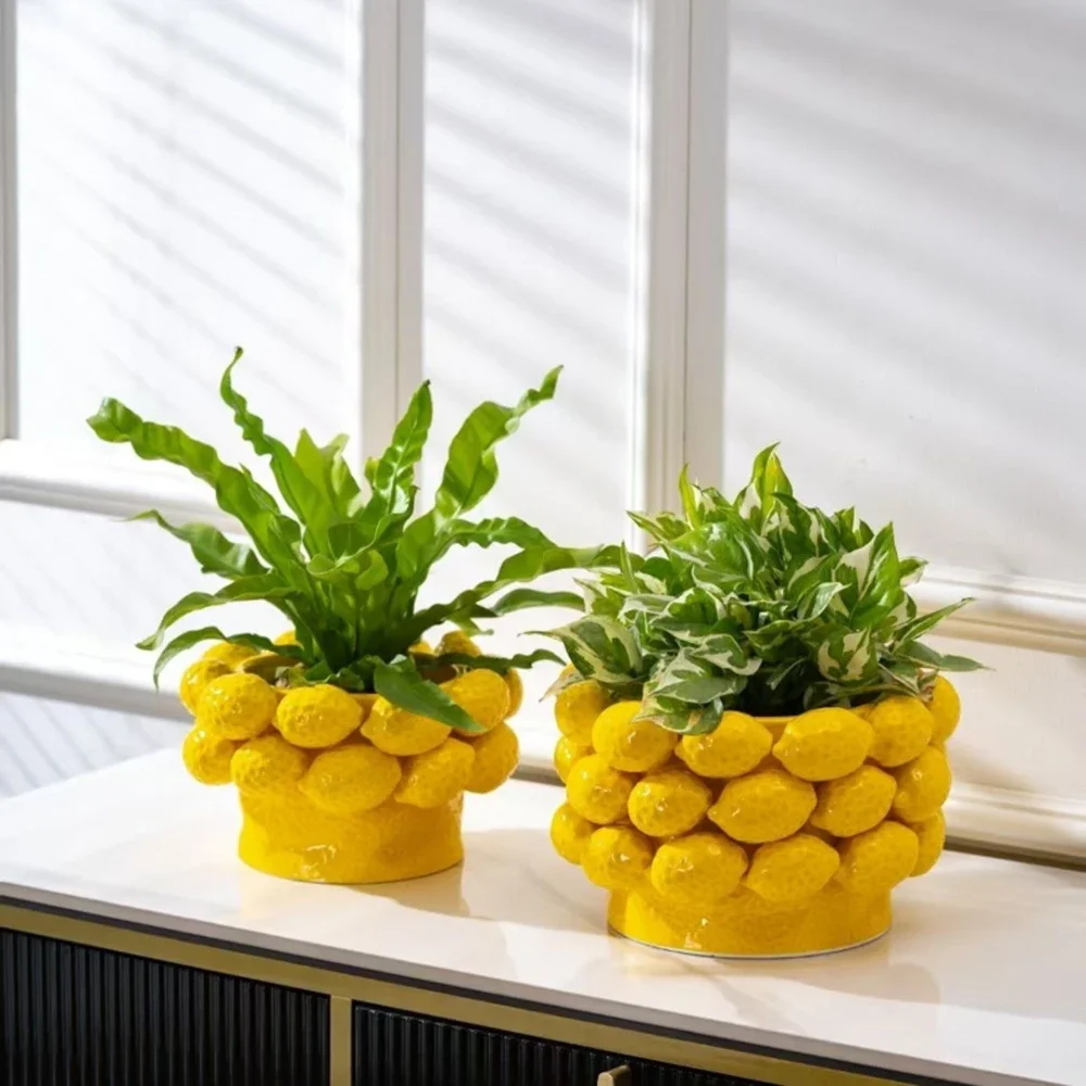Lemon Style Ceramic Nordic Fruit Vase Home Decoration Dining Table Model Room Flower Arrangement