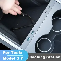 Docking Station 27W Quick ChargerFor Tesla Model 3 Y 21- 23 USB Type C Shunt Hub Dock Car Adapter Powered Splitter Extension