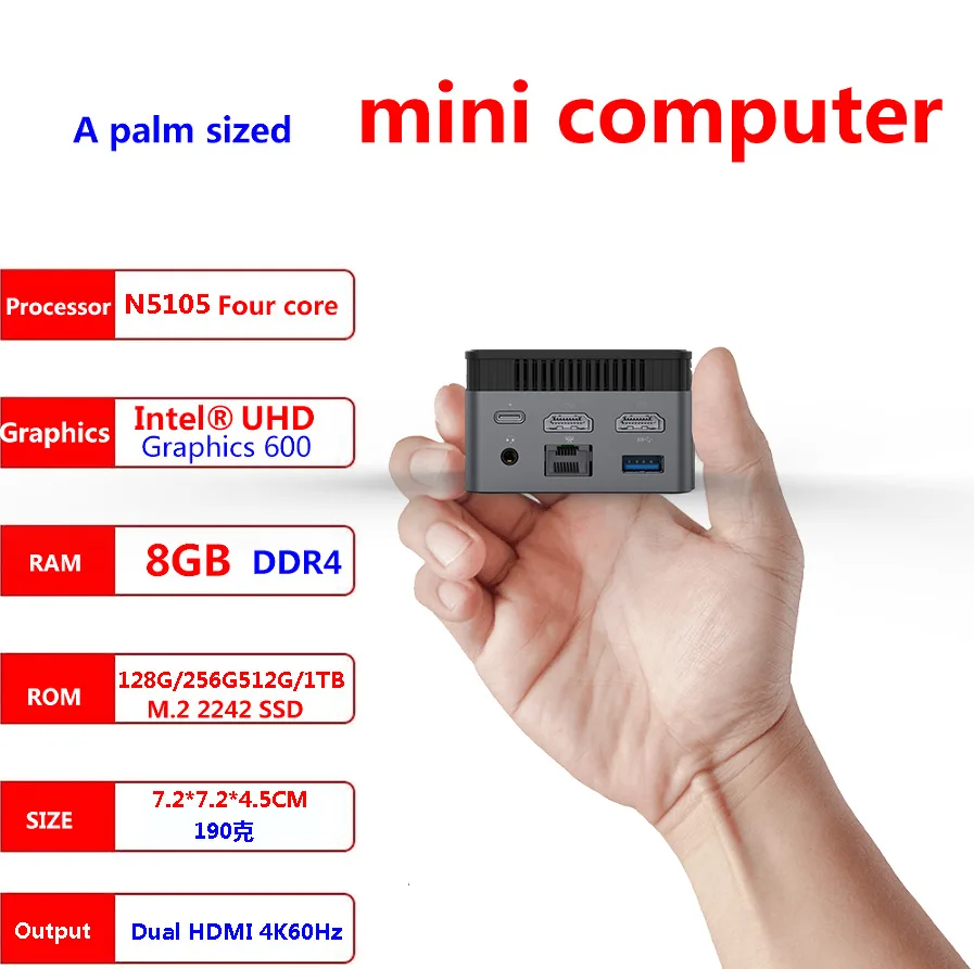 Zx01 Pro N5105 Three-Screen Output Pocket Mini-Host Quad-Core Win11 Office Game 4K Portable Small Pc