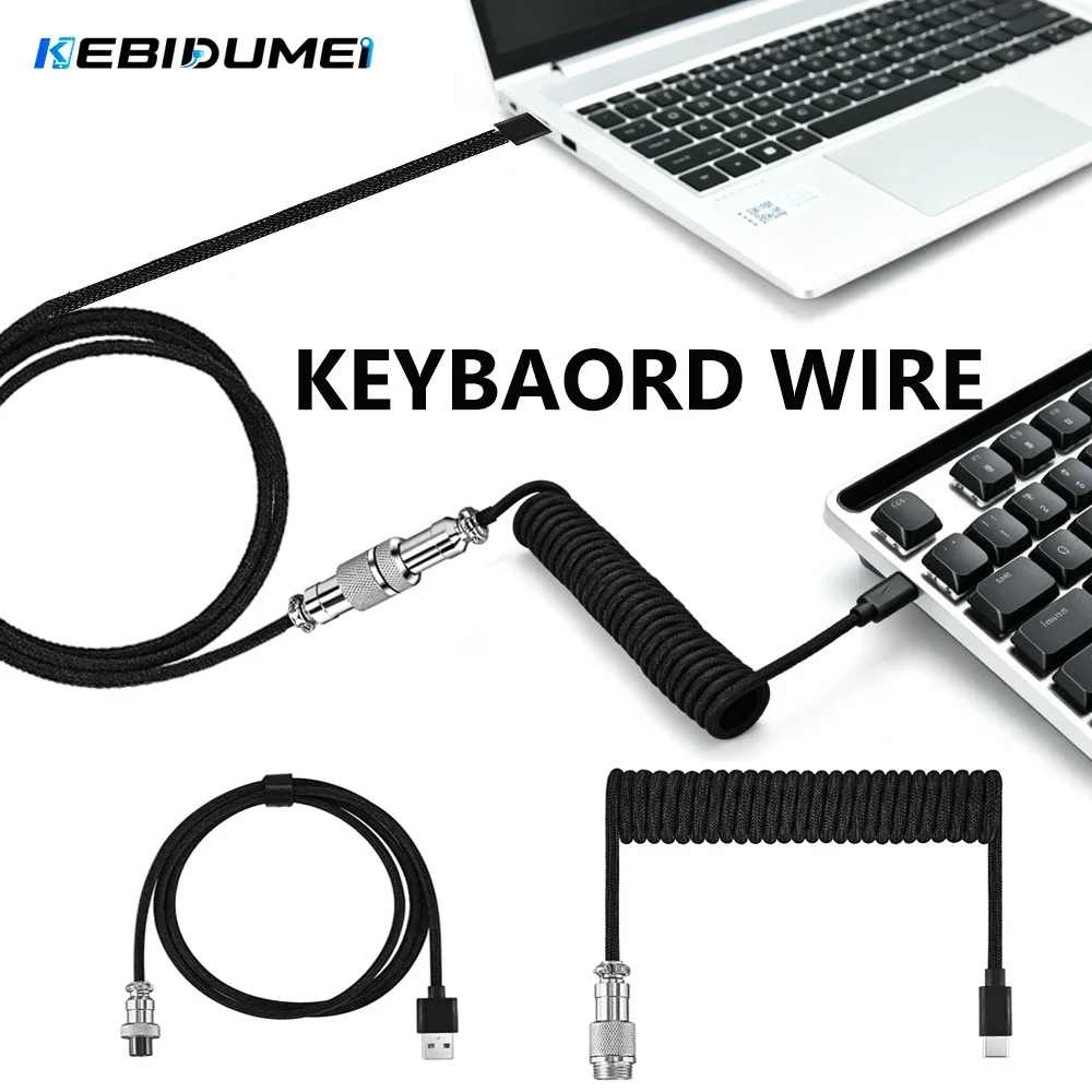 KEBIDUMEI Type C Mechanical Keyboard Coiled Cable USB Detachable Gaming Keyboard Wire Computer Accessories Aviation Connect Cord