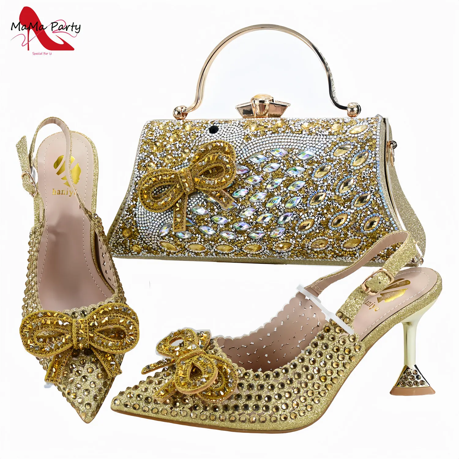 Designer Bag Luxury Ladies High Quality Italian Shoes Matching Bag in Royal Blue Color with Appliques for Wedding Party