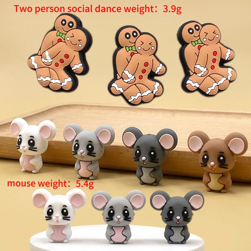 

5/10Pcs New 3D Stereo Mouse And Double Ballroom Dance Focus Silicone Bead Jewelry DIY Keychain Bracelet Necklace Pen Accessories