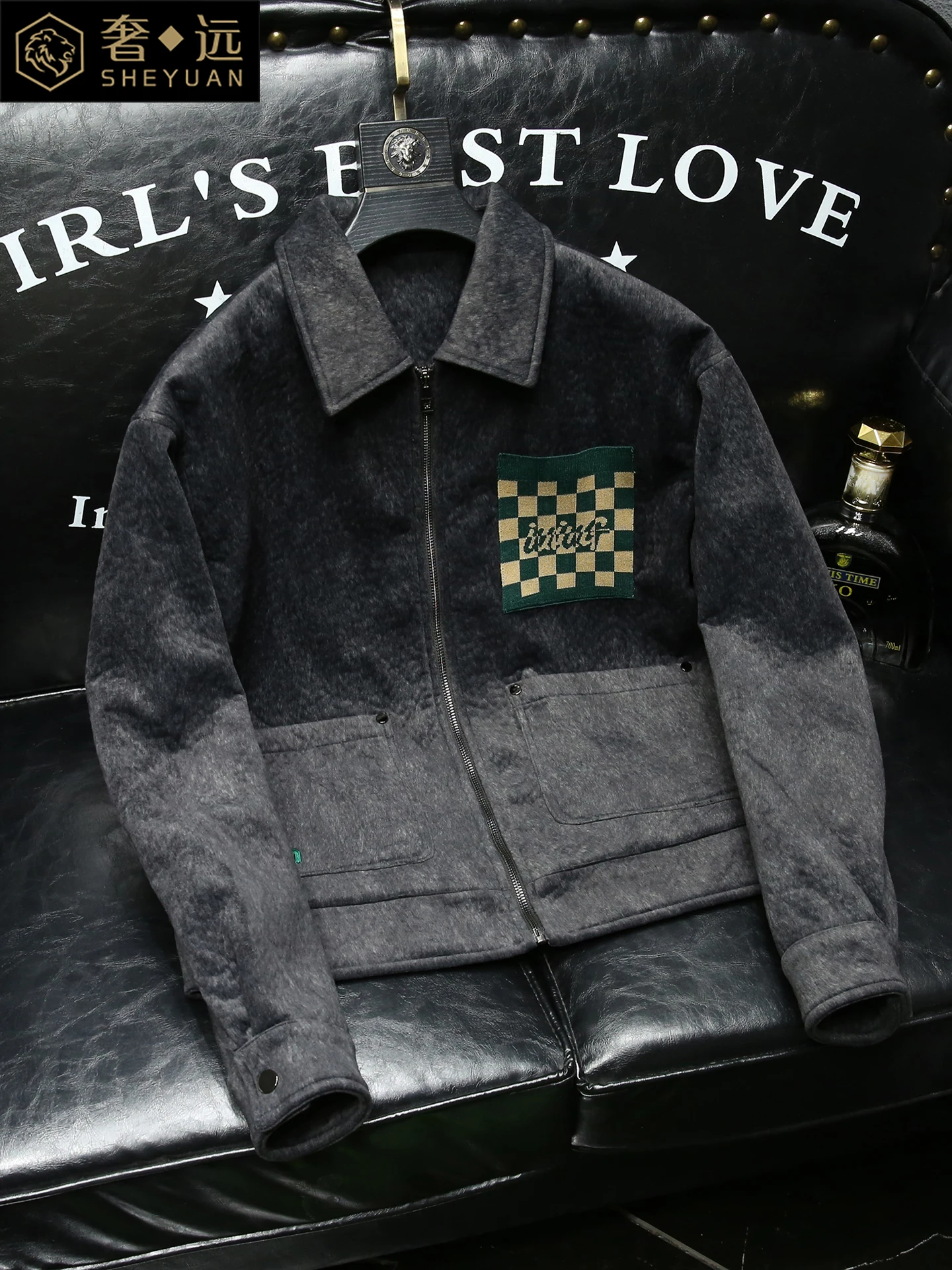 

Casual Embroidered Saddle Velvet Jaet Men's Autumn New Sle Breathable Long Sve Flip Collar Wide Leg Faion Outerwear