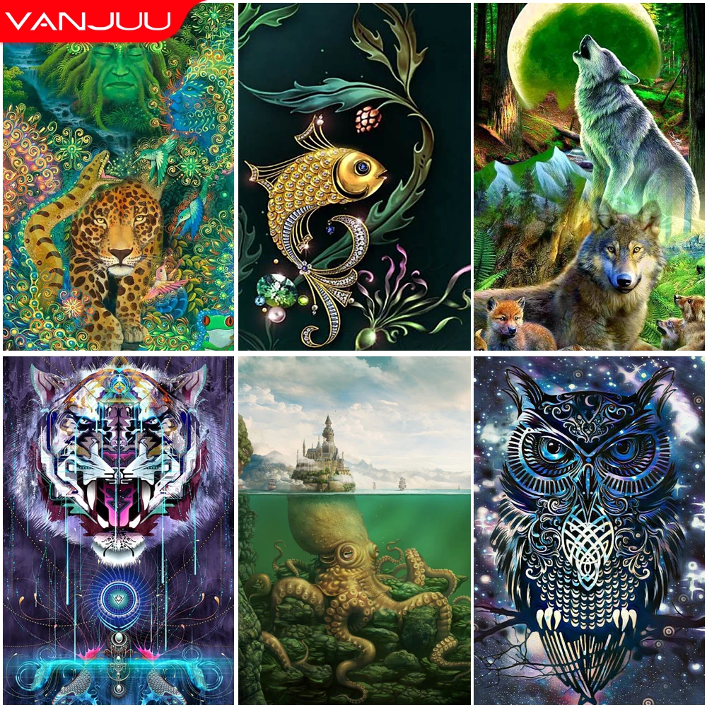 

Animals 5D Diamond Painting Wolf Tiger Owl Diamond Painting Mosaic Full Drill Diamond Embroidery Painting Home Decor