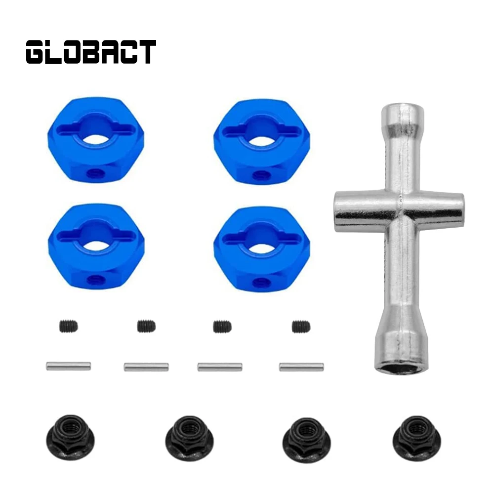 GLOBACT 12mm Hex hub Aluminum Wheel Adaptor with M4 Nut and Cross Wrenches for 1/10 TRX4 Axial Redcat ARRMA Granite Accessories