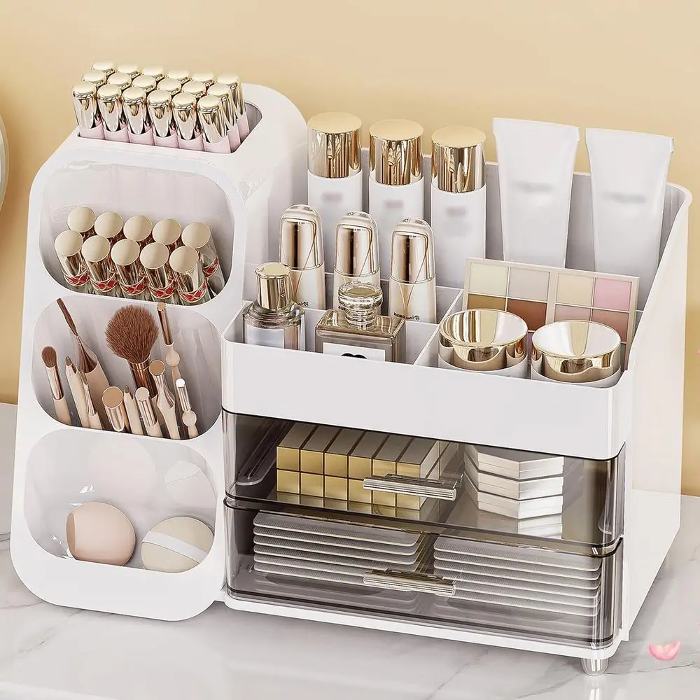 

Прочный органайзер для косметики с держателем для кистей для туалетного столика, идеально подходит для девочек-подростков 13-25 лет.