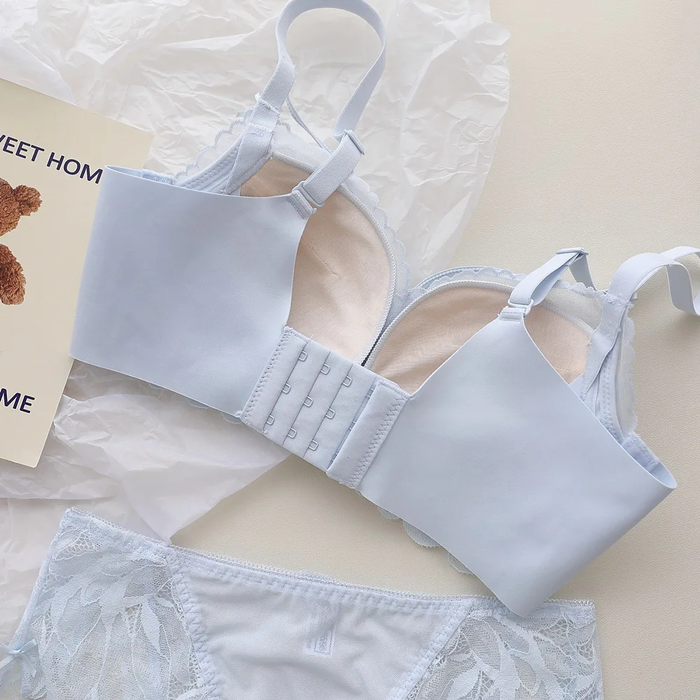 French Back Garden Lingerie Women's Small Breasts Gathered Lace Sexy Bra on The Support of Anti-sagging Underwire Bra view 3
