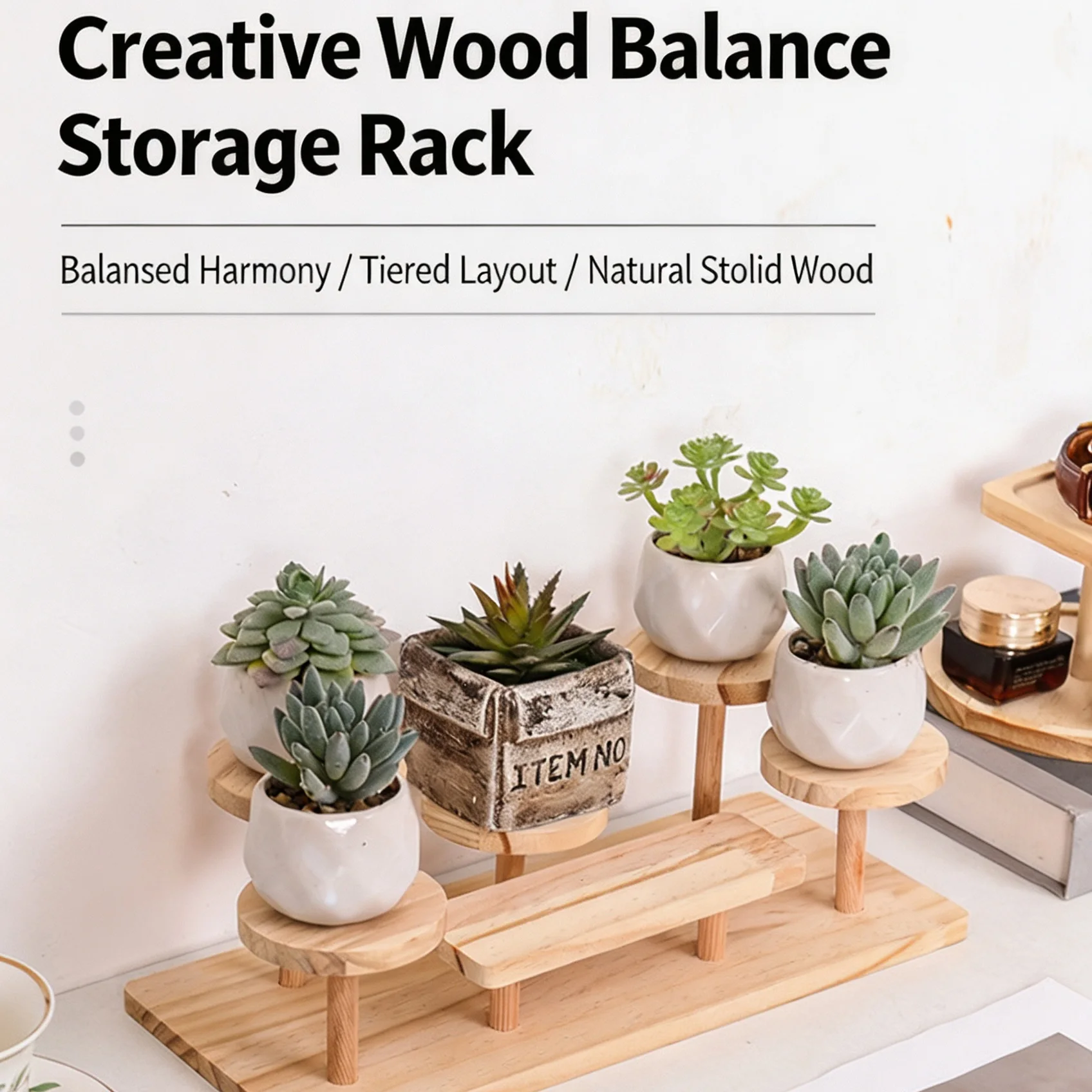 Mini Wooden Display Stand Desktop Storage Rack Multi Layer Plant Shelf for Succulents Figurines Ornaments Bedroom Decor