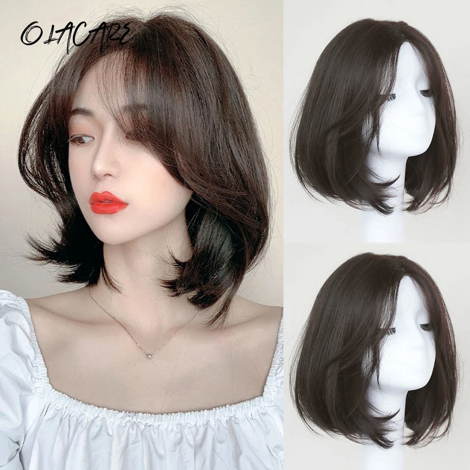 

Dark Black Layered Synthetic Wigs With Bangs Short Natural Straight Hairs Wig for Black Women Daily Cosplay Heat Resistant Fiber