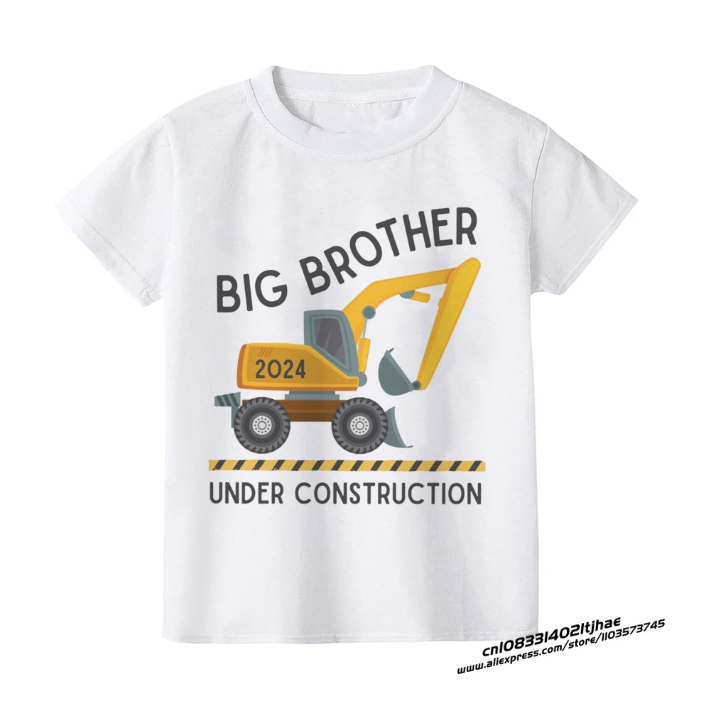 Promoted To Big Brother 2024 Dinosaur Print T-shirt Baby Announcement T Shirt Girls Outfit Tops Toddler Tshirt Summer Clothes