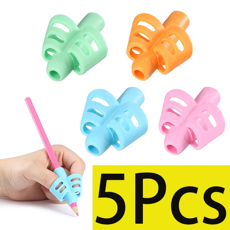 5Pcs Two-finger Pen Holder Student Stationery Teaching Equipment Pen Holder Child Writing Correction