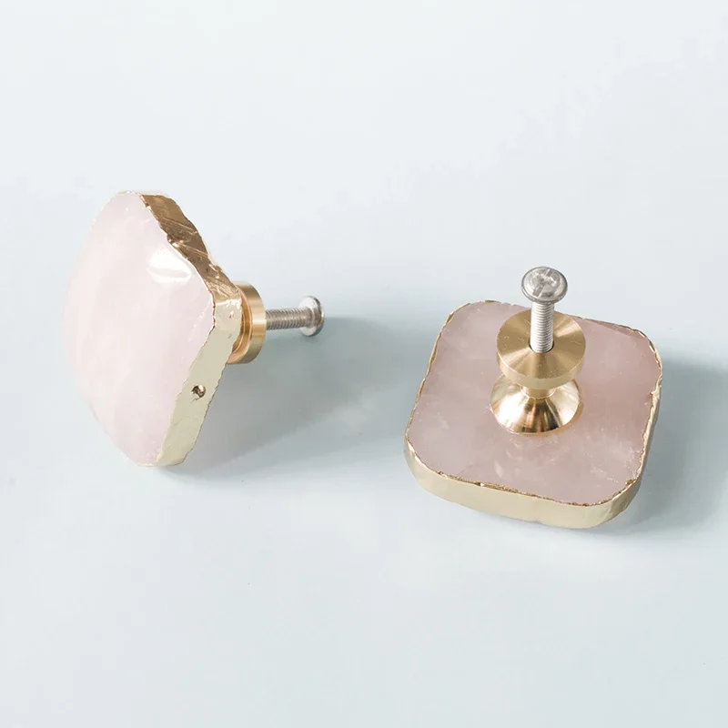 Pink Natural Crystal+ Brass Knobs Wine Cabinet Knob/ Dresser Handle Drawer Pulls Kitchen Furniture Hardware