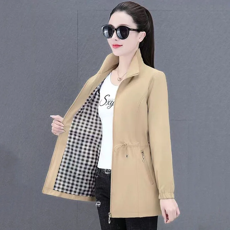 Windbreaker Coat Women's  Style  Early Spring New Korean Version Of Leisure Solid Color Waist High-end Ladies Outside The Coat