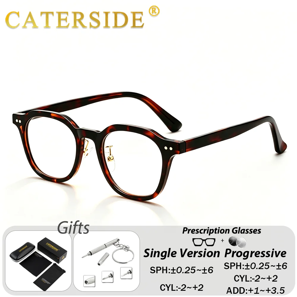 CATERSIDE Men Fashion Optical Glasses Propionate Pin Temple Round Frame Glasses Women Custom Prescription Holiday Gift Eyewear