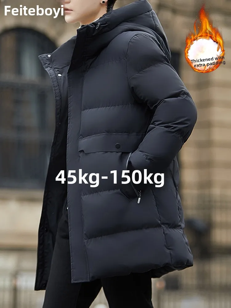 

plus Size Men's Cotton Jaet Winter New Sle Thiened Warm Coat Long Sve Hooded Zipper Closure Faionable Urban Casual...