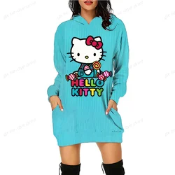 Autumn Women Hoodies Long Sweatshirts 2024 HELLO KITTY Fashion 3D Dye Female Sexy Slim Fit Dress Hoodie Tops Causal Coats y2k