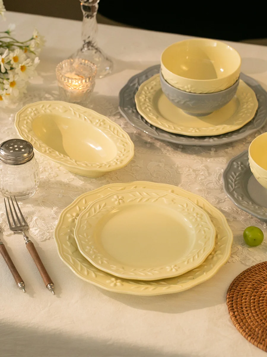 Plato de Cena Francés con Diseño de Flores y Aves, Plato para Bistec, Plato para Postre, 8 Pulgadas