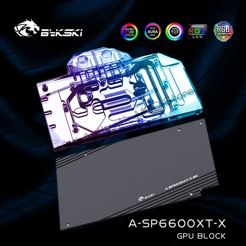 Bykski A-SP6600XT-X GPU Bloco de água para SAPPHIRE Radeon RX6600XT Pulse OC Radiador de placa gráfica, bloco VGA Cooler 12V/5V RGB