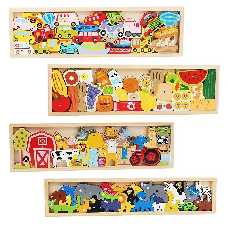 

Multi-Theme Wooden Puzzle Toys: Identify Animals, Fruits, Vegetables, and Vehicles—Super Fun for Baby's Cognitive Development