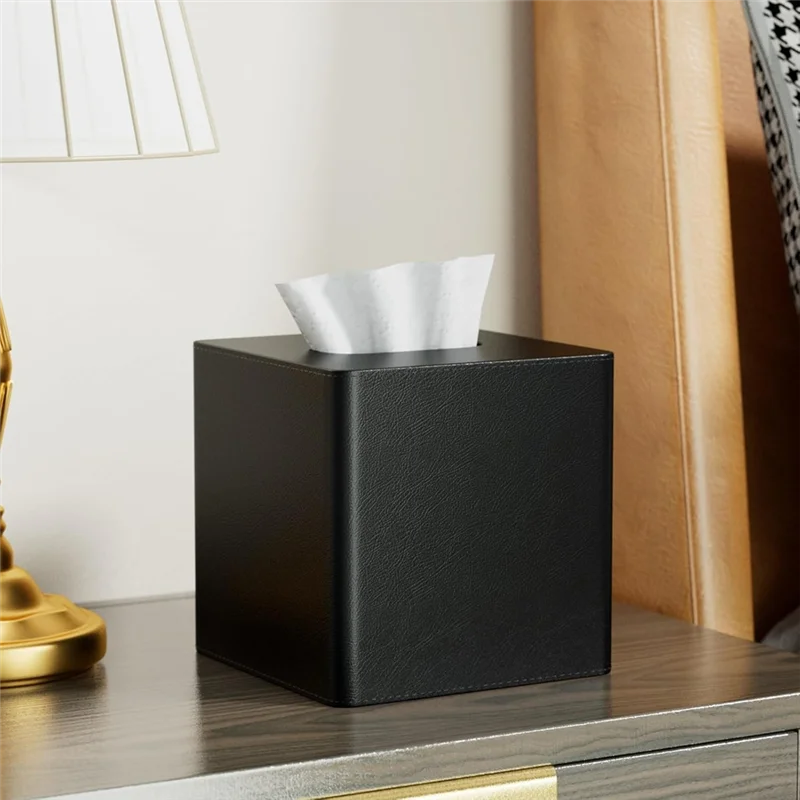 

Крышка коробки для салфеток, квадратный держатель для коробки для салфеток из искусственной кожи для лица, комод, декор для ванной комнаты-B61B