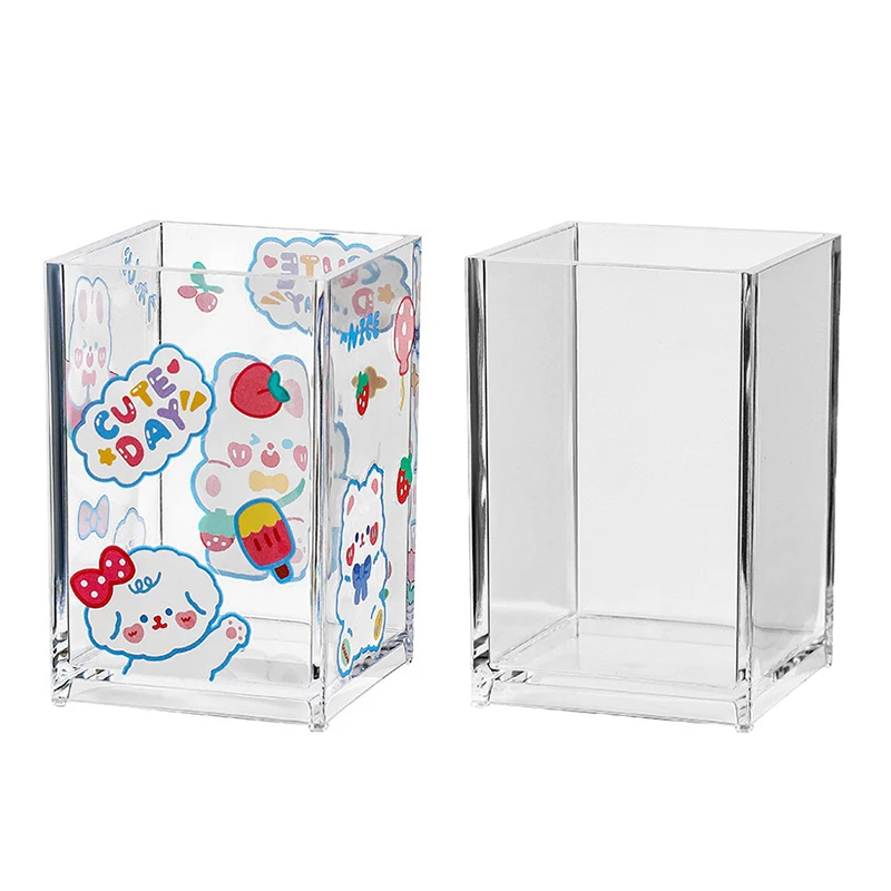 Transparent Acrylic Pen Holder Makeup Brush Tool Storage Box Desktop Organizer Brush Storage Box Office Pen Case Sundries Holder