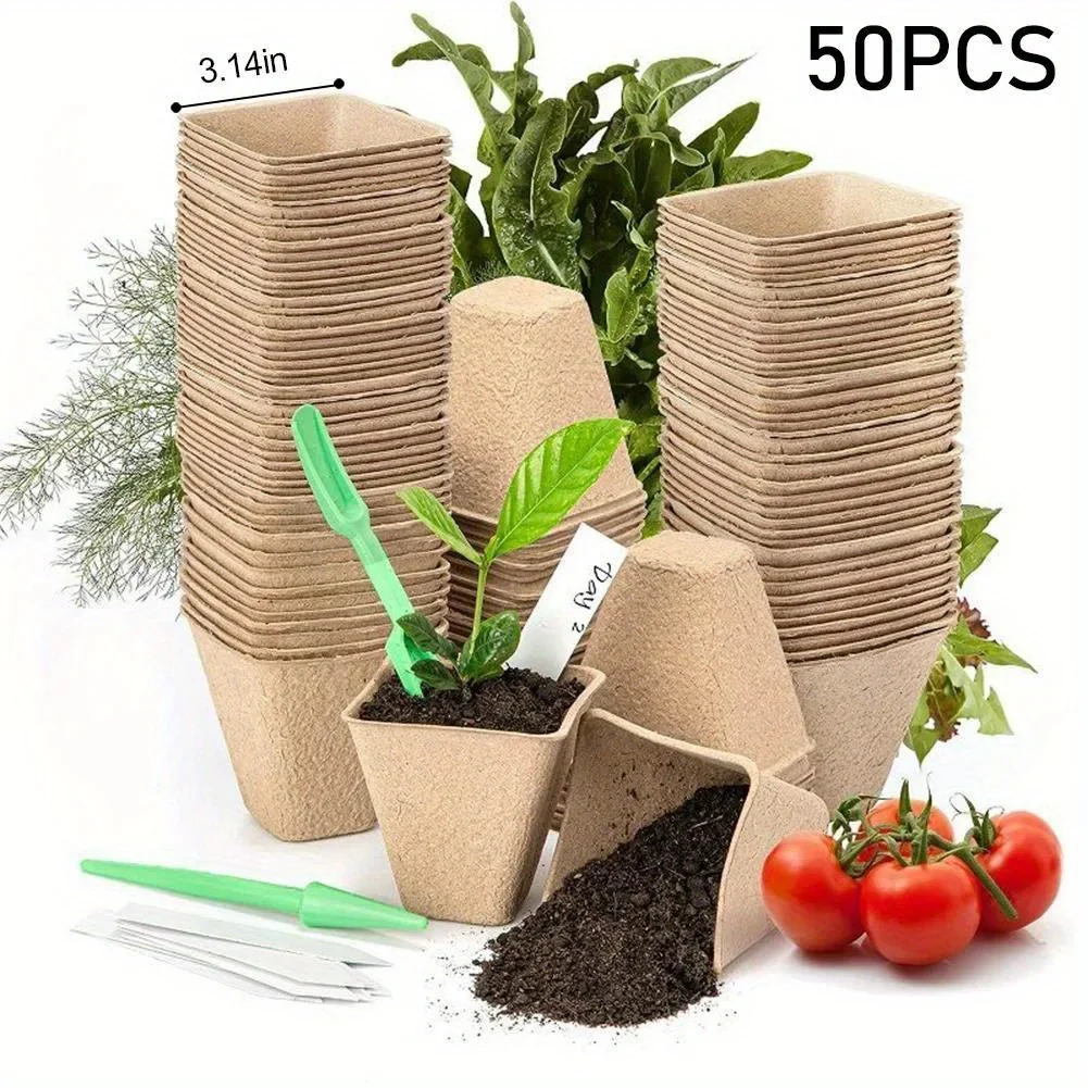 50Pcs Blumentöpfe Kindergarten Tassen Garten Tablett Biologisch Abbaubare Papierzellstoff Torf Töpfe 6/8cm Anlage Wachsen Taschen für Home Garten Zubehör – Detail 6