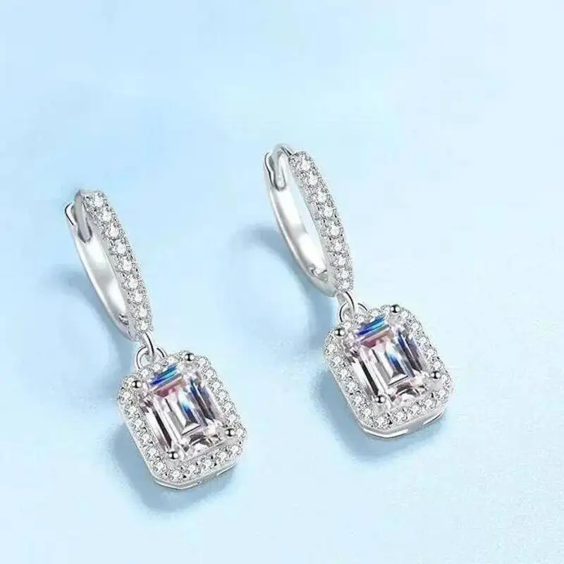 JoiasHome 1CT Smaragdschliff Moissanit-Ohrringe 925 Sterling Silber 18K Weißgold Plattiert Zertifizierter Feiner Schmuck – Detail 1