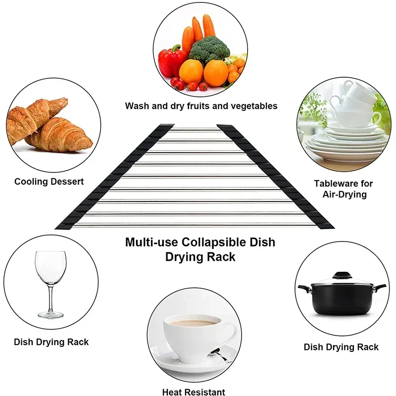 Rejilla triangular enrollable para secado de platos, organizador para fregadero de cocina, soporte para trapo de esponja sobre el fregadero,