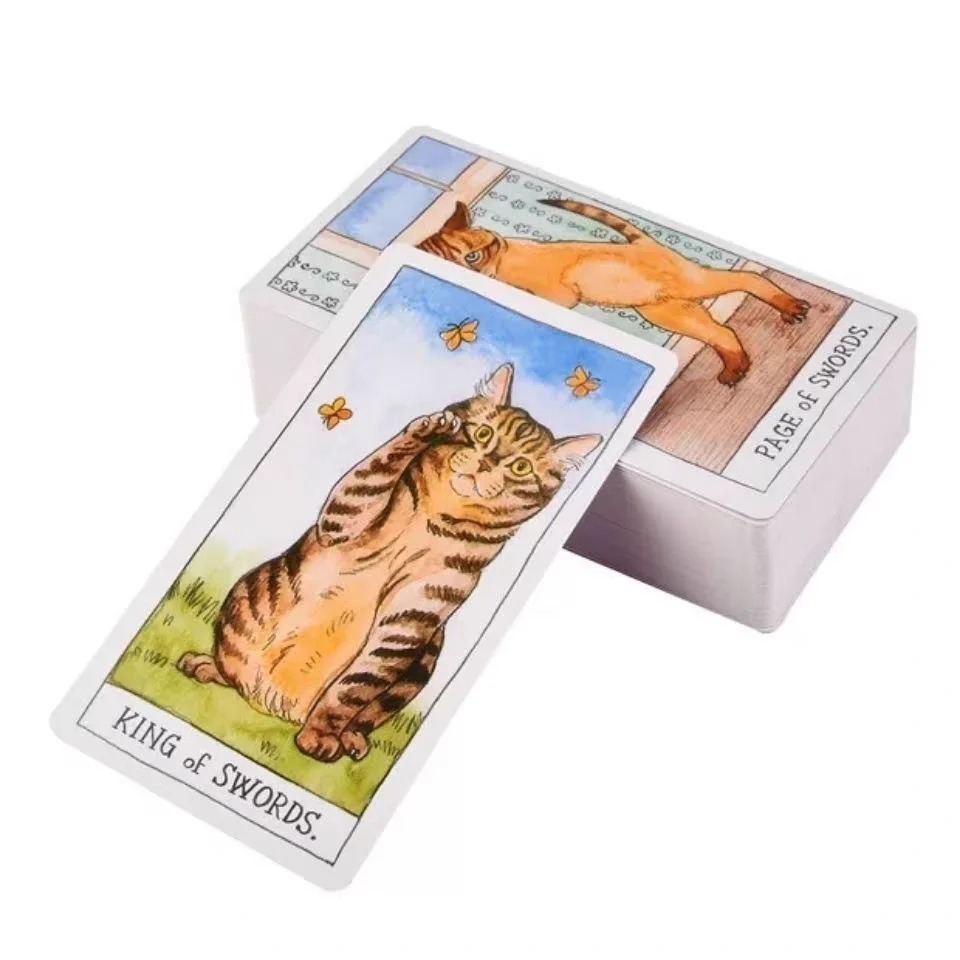 Cat Themed Tarot Cards 78 Cards Deck Adorable Kitten Watercolor Painting Tarot Cards Fortune Telling Divination Card Deck Gift