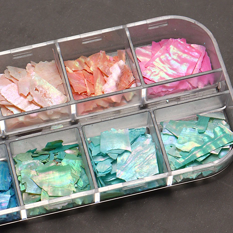 12 siatka brokat płatki muszli Abalone do zdobienia paznokci dekoracje 3D Charms wiosenne letnie plastry DIY Manicure błyskotka akcesoria — zdjęcie 5