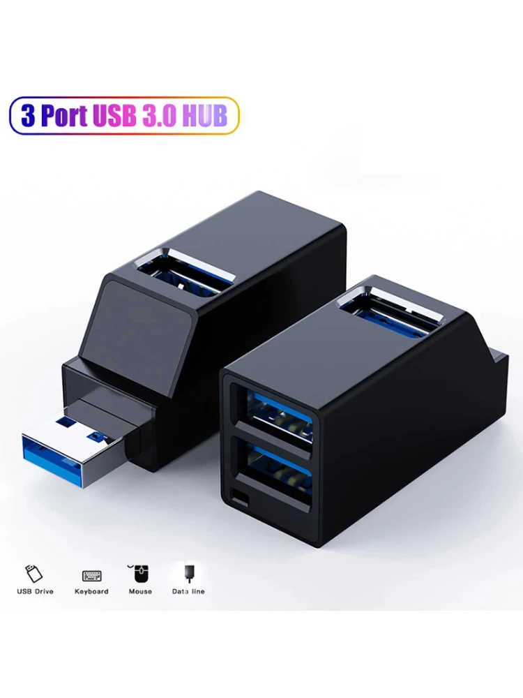 USB 3.0 HUB Adapter Extender Splitter Box 3 Ports High Speed for PC Laptop MacBook Phone High Speed Data Transfer USB Splitter